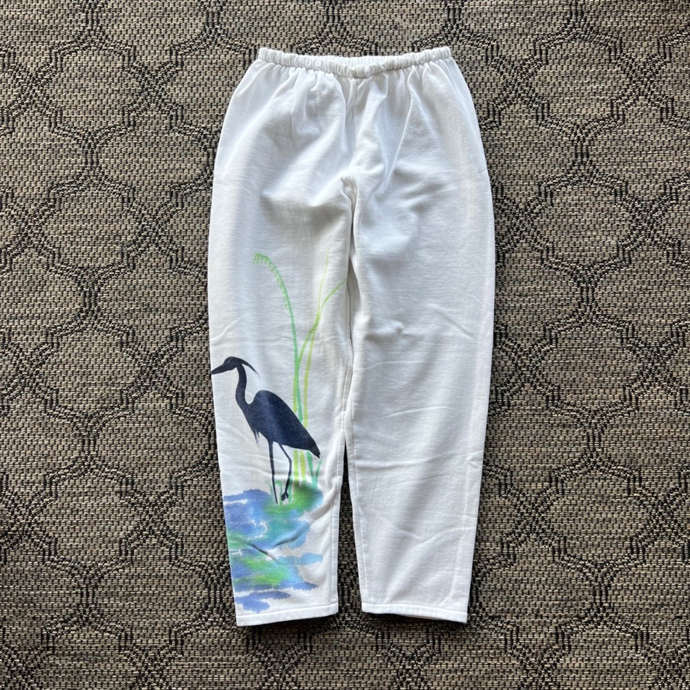 Vintage Sea Shell Designs Sweatpants Women Small White Heron Painted Cottage